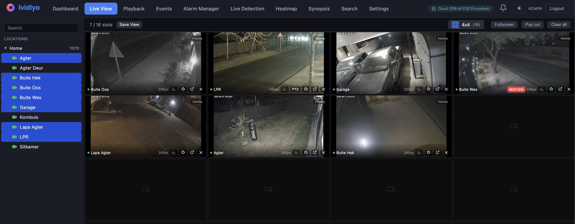 Live View — multi-camera WebRTC grid